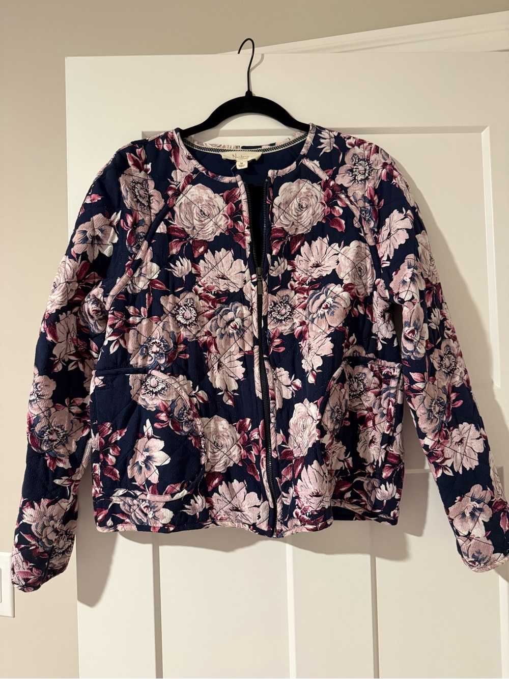 Navy Quilted Floral Bomber Jacket - Pink Floral - Picture 3 of 3